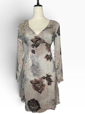 Nostalgia 90s Brown Rose Floral Dress Size L-NWT